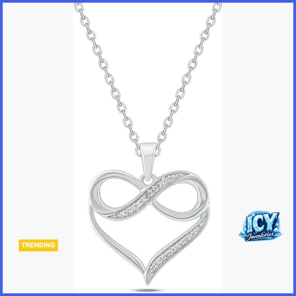 10K Gold Natural Diamond Infinity Heart Pendant Necklace